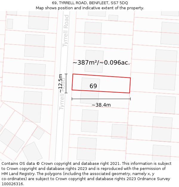 69, TYRRELL ROAD, BENFLEET, SS7 5DQ: Plot and title map