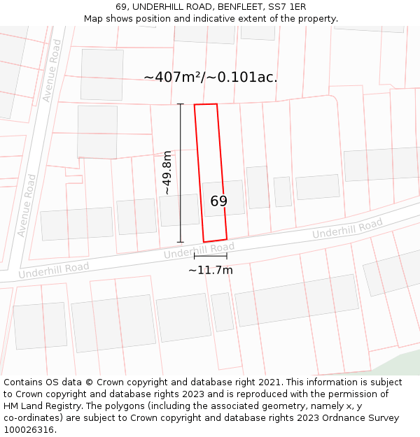 69, UNDERHILL ROAD, BENFLEET, SS7 1ER: Plot and title map