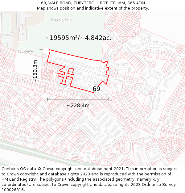 69, VALE ROAD, THRYBERGH, ROTHERHAM, S65 4DN: Plot and title map