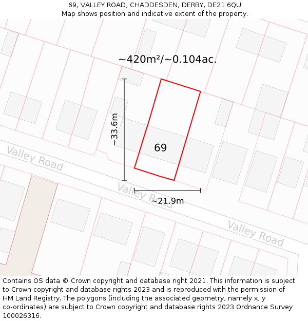 69, VALLEY ROAD, CHADDESDEN, DERBY, DE21 6QU: Plot and title map