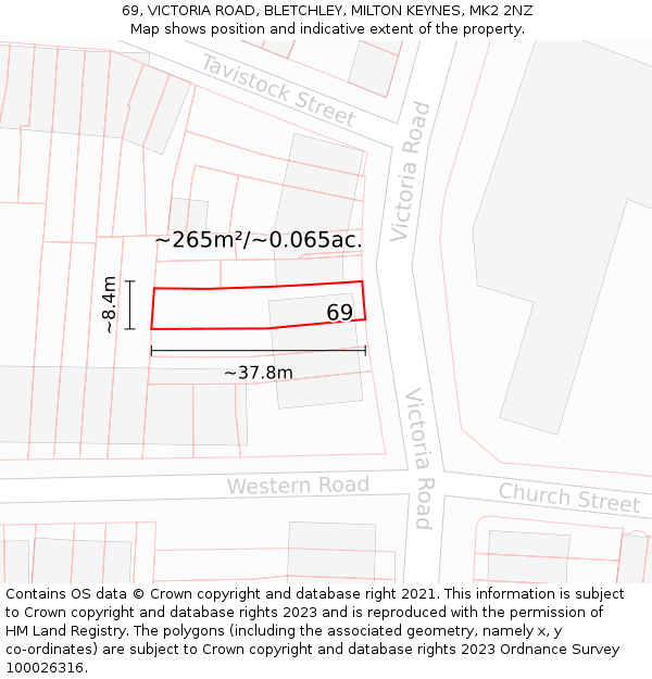 69, VICTORIA ROAD, BLETCHLEY, MILTON KEYNES, MK2 2NZ: Plot and title map
