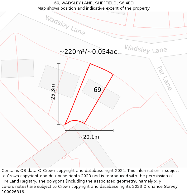 69, WADSLEY LANE, SHEFFIELD, S6 4ED: Plot and title map