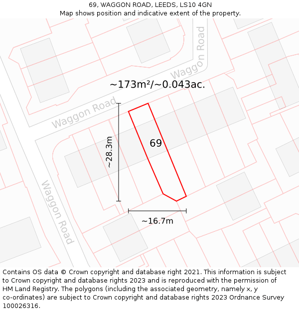 69, WAGGON ROAD, LEEDS, LS10 4GN: Plot and title map