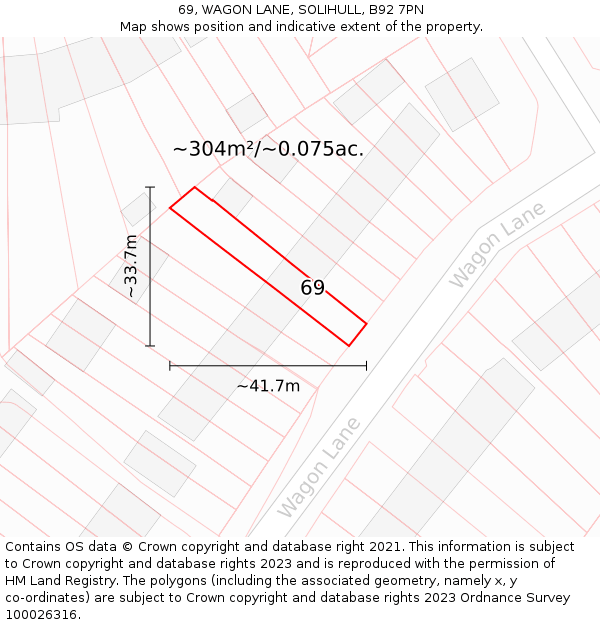 69, WAGON LANE, SOLIHULL, B92 7PN: Plot and title map