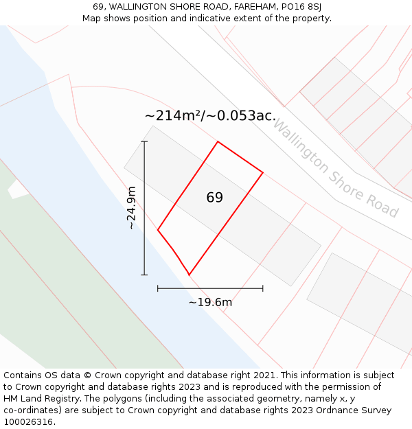 69, WALLINGTON SHORE ROAD, FAREHAM, PO16 8SJ: Plot and title map