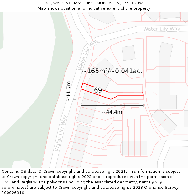 69, WALSINGHAM DRIVE, NUNEATON, CV10 7RW: Plot and title map