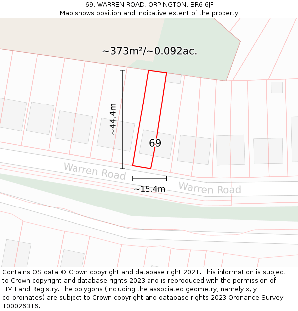 69, WARREN ROAD, ORPINGTON, BR6 6JF: Plot and title map