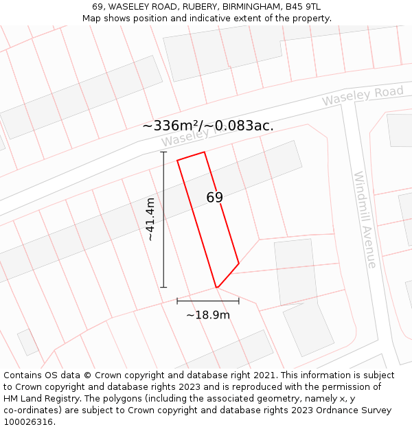 69, WASELEY ROAD, RUBERY, BIRMINGHAM, B45 9TL: Plot and title map