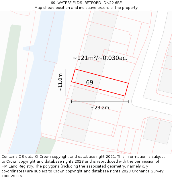 69, WATERFIELDS, RETFORD, DN22 6RE: Plot and title map