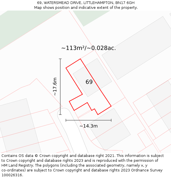 69, WATERSMEAD DRIVE, LITTLEHAMPTON, BN17 6GH: Plot and title map