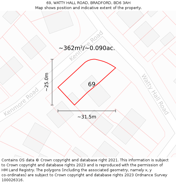 69, WATTY HALL ROAD, BRADFORD, BD6 3AH: Plot and title map