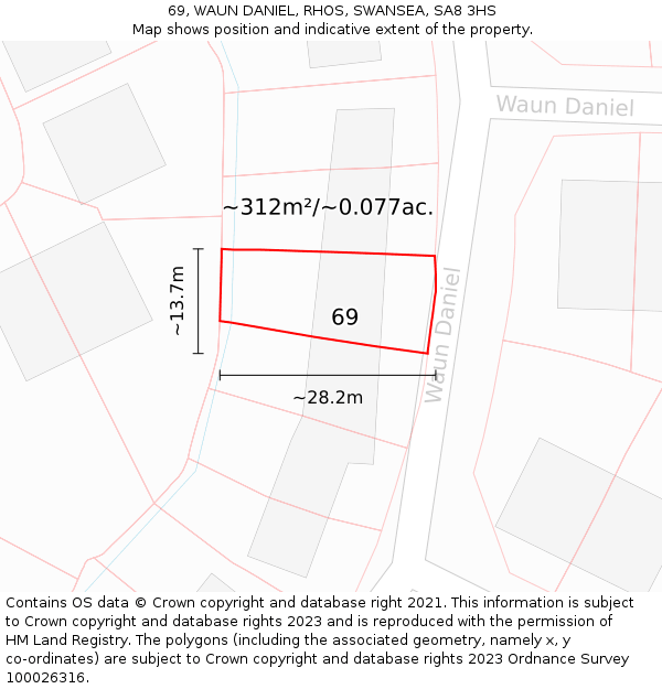 69, WAUN DANIEL, RHOS, SWANSEA, SA8 3HS: Plot and title map