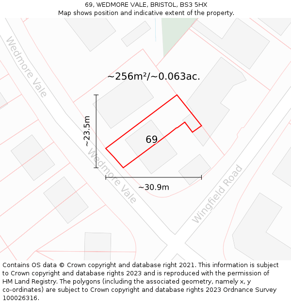 69, WEDMORE VALE, BRISTOL, BS3 5HX: Plot and title map
