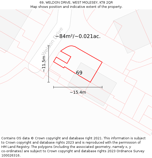 69, WELDON DRIVE, WEST MOLESEY, KT8 2QR: Plot and title map