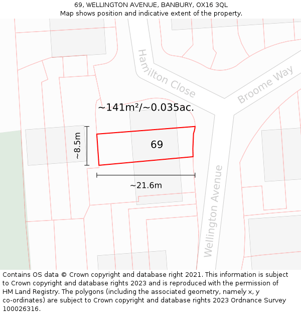 69, WELLINGTON AVENUE, BANBURY, OX16 3QL: Plot and title map