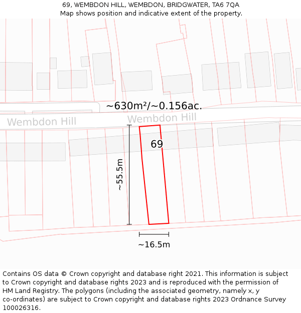69, WEMBDON HILL, WEMBDON, BRIDGWATER, TA6 7QA: Plot and title map