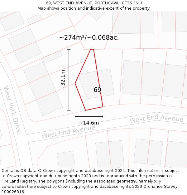 69, WEST END AVENUE, PORTHCAWL, CF36 3NH: Plot and title map