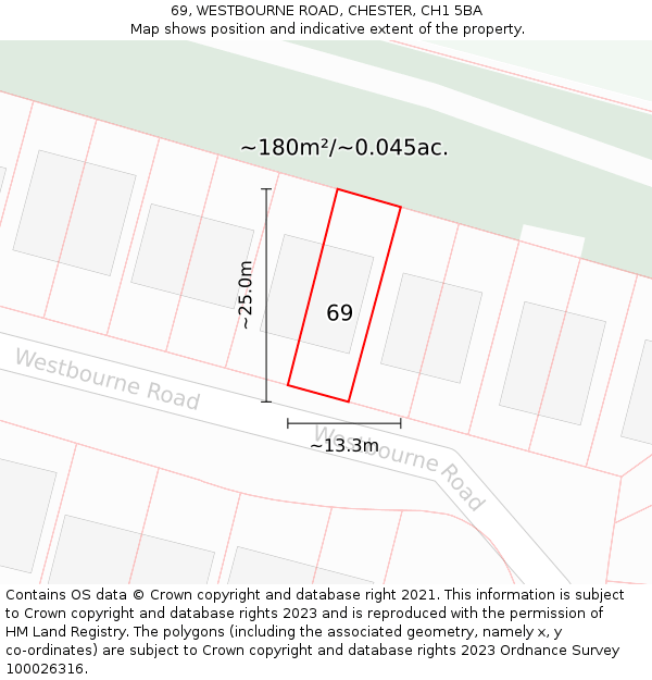 69, WESTBOURNE ROAD, CHESTER, CH1 5BA: Plot and title map