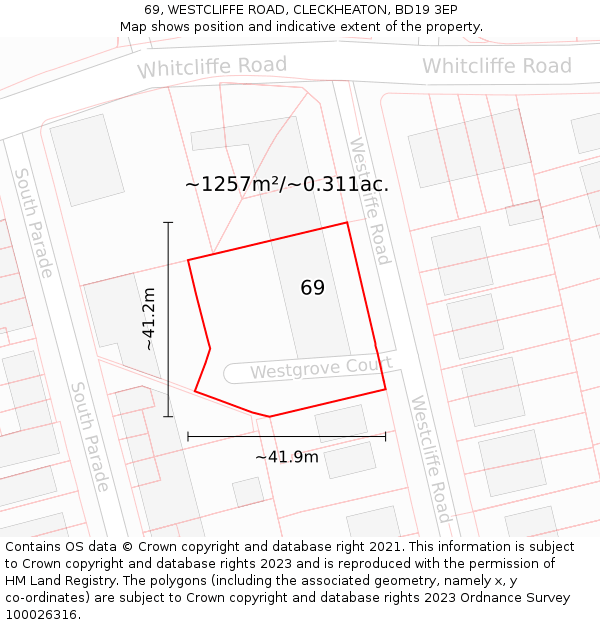 69, WESTCLIFFE ROAD, CLECKHEATON, BD19 3EP: Plot and title map