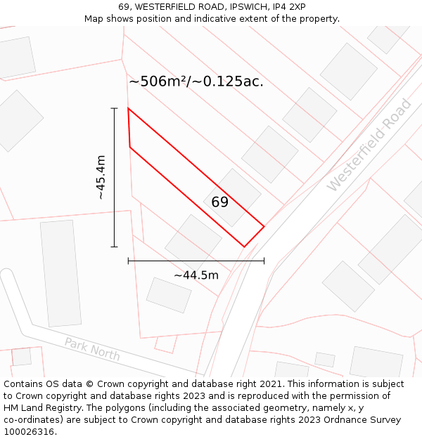 69, WESTERFIELD ROAD, IPSWICH, IP4 2XP: Plot and title map