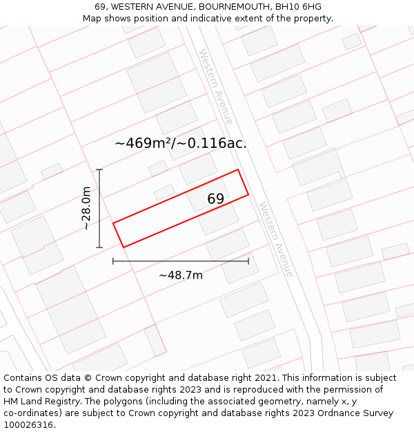 69, WESTERN AVENUE, BOURNEMOUTH, BH10 6HG: Plot and title map
