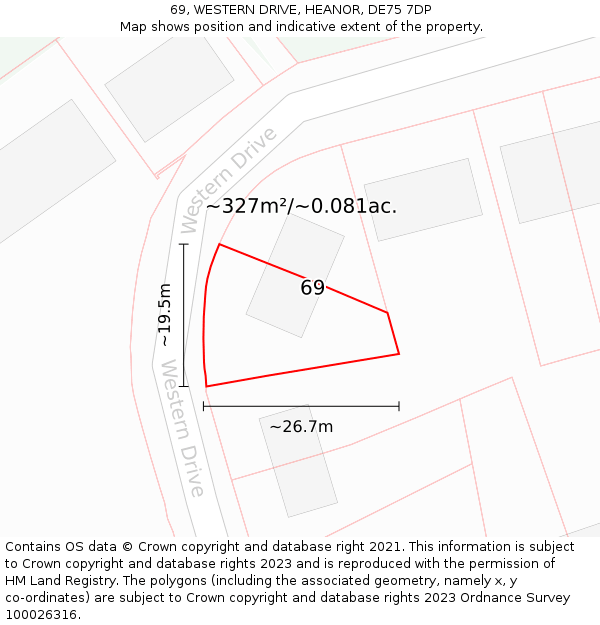 69, WESTERN DRIVE, HEANOR, DE75 7DP: Plot and title map