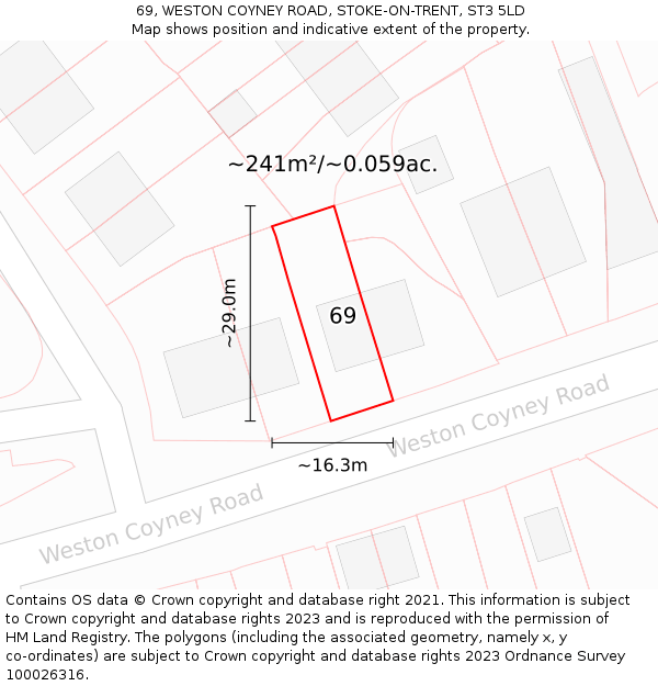 69, WESTON COYNEY ROAD, STOKE-ON-TRENT, ST3 5LD: Plot and title map