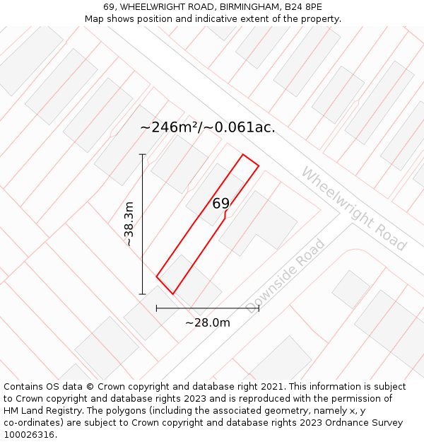 69, WHEELWRIGHT ROAD, BIRMINGHAM, B24 8PE: Plot and title map