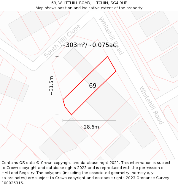 69, WHITEHILL ROAD, HITCHIN, SG4 9HP: Plot and title map