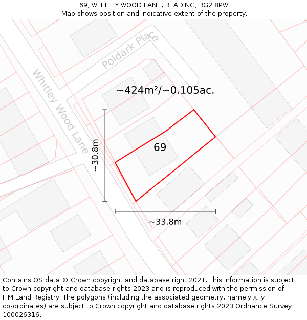 69, WHITLEY WOOD LANE, READING, RG2 8PW: Plot and title map