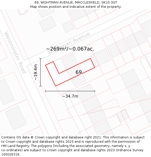 69, WIGHTMAN AVENUE, MACCLESFIELD, SK10 3GT: Plot and title map