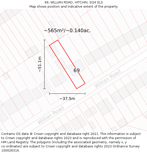 69, WILLIAN ROAD, HITCHIN, SG4 0LS: Plot and title map