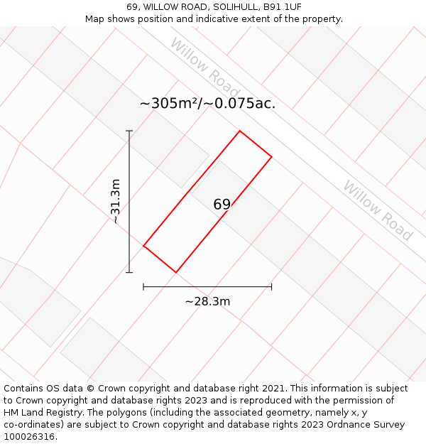 69, WILLOW ROAD, SOLIHULL, B91 1UF: Plot and title map