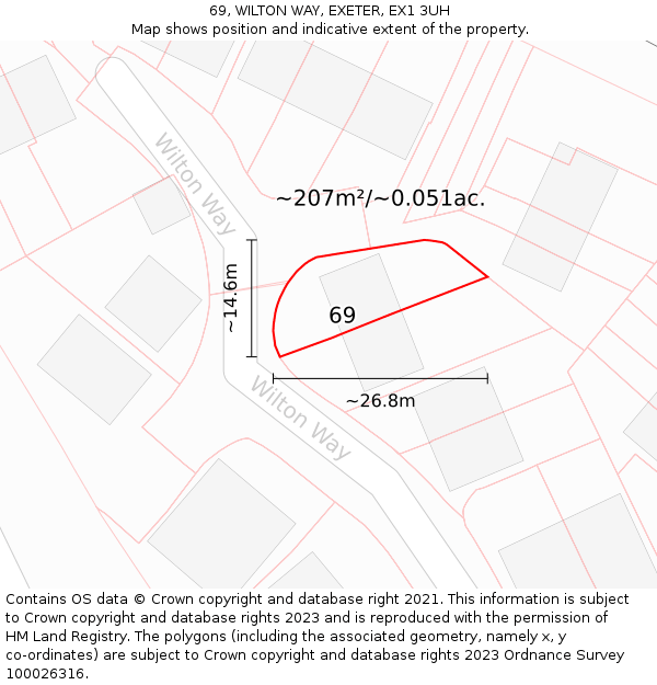 69, WILTON WAY, EXETER, EX1 3UH: Plot and title map
