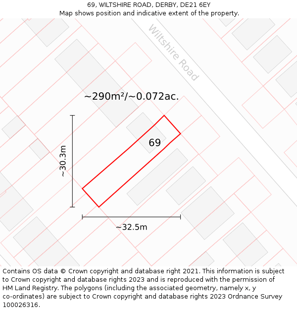69, WILTSHIRE ROAD, DERBY, DE21 6EY: Plot and title map
