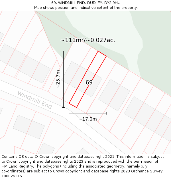 69, WINDMILL END, DUDLEY, DY2 9HU: Plot and title map