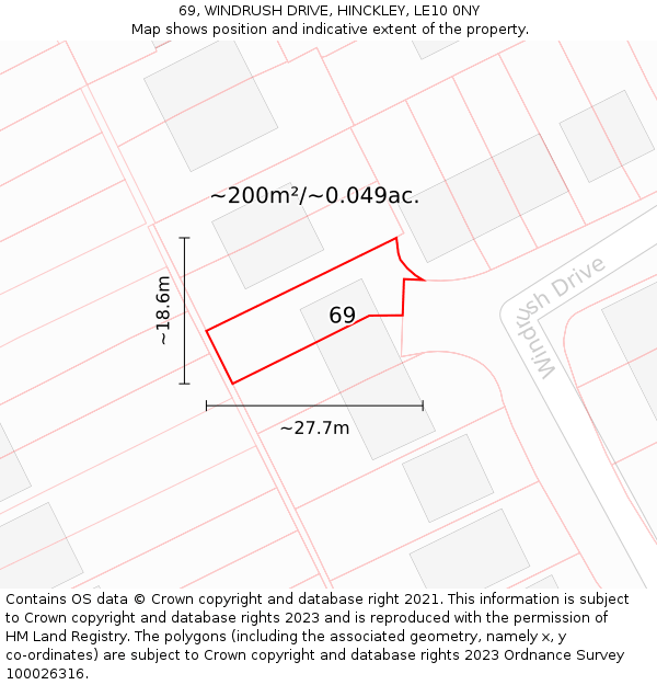 69, WINDRUSH DRIVE, HINCKLEY, LE10 0NY: Plot and title map
