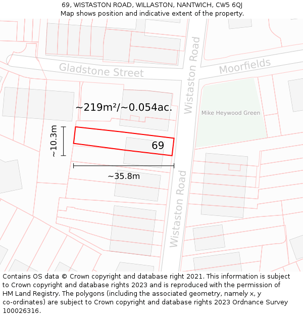 69, WISTASTON ROAD, WILLASTON, NANTWICH, CW5 6QJ: Plot and title map