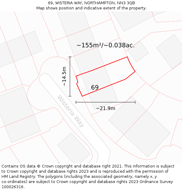 69, WISTERIA WAY, NORTHAMPTON, NN3 3QB: Plot and title map