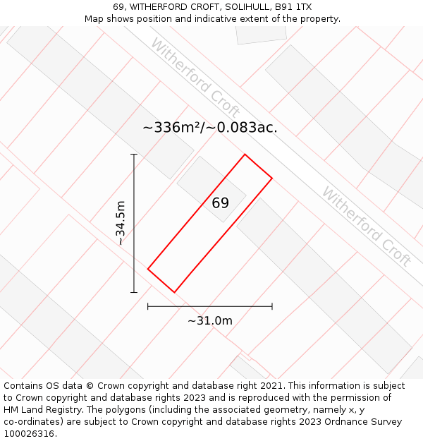 69, WITHERFORD CROFT, SOLIHULL, B91 1TX: Plot and title map