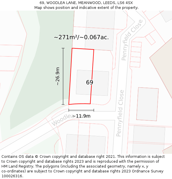 69, WOODLEA LANE, MEANWOOD, LEEDS, LS6 4SX: Plot and title map