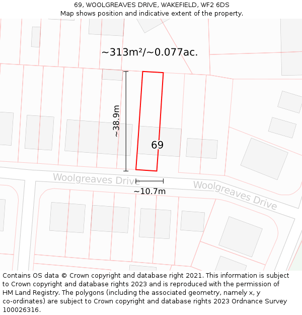 69, WOOLGREAVES DRIVE, WAKEFIELD, WF2 6DS: Plot and title map