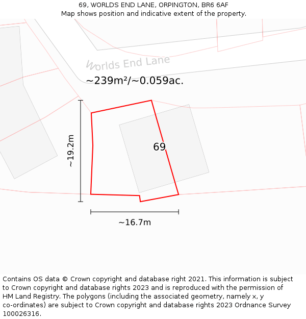69, WORLDS END LANE, ORPINGTON, BR6 6AF: Plot and title map