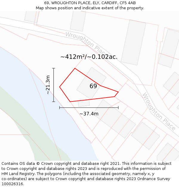 69, WROUGHTON PLACE, ELY, CARDIFF, CF5 4AB: Plot and title map