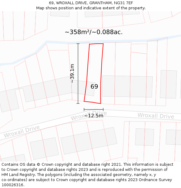 69, WROXALL DRIVE, GRANTHAM, NG31 7EF: Plot and title map