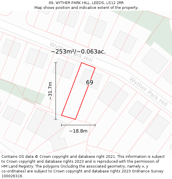 69, WYTHER PARK HILL, LEEDS, LS12 2RR: Plot and title map