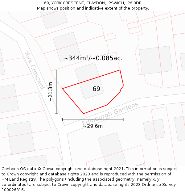 69, YORK CRESCENT, CLAYDON, IPSWICH, IP6 0DP: Plot and title map