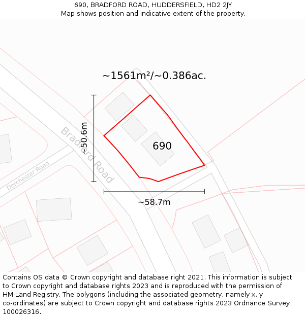 690, BRADFORD ROAD, HUDDERSFIELD, HD2 2JY: Plot and title map