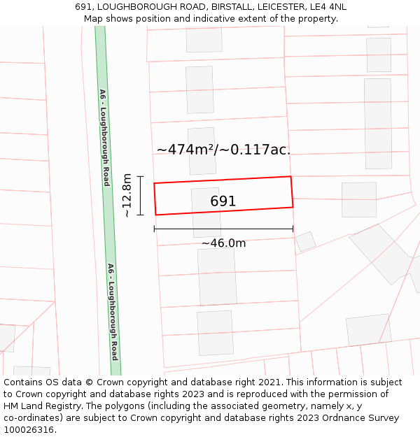 691, LOUGHBOROUGH ROAD, BIRSTALL, LEICESTER, LE4 4NL: Plot and title map