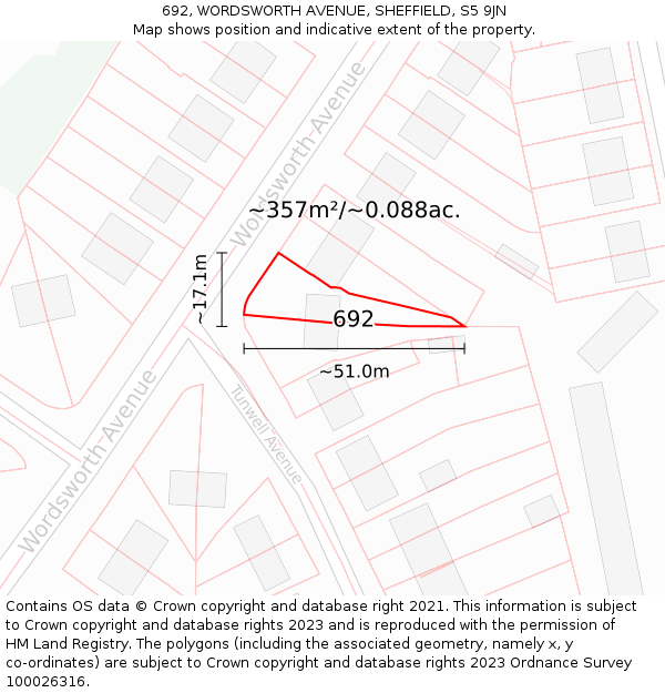 692, WORDSWORTH AVENUE, SHEFFIELD, S5 9JN: Plot and title map